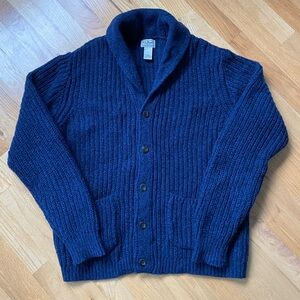 L.L. Bean Classic Ragg Lambswool Shawl-Collar Button Front Cardigan Navy